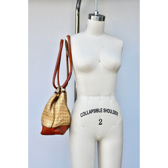 Saks Fifth Avenue Bag - Made in Italy Leather & Raffia Bag - Crossbody Shoulder - Picture 2 of 9